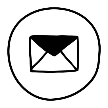 Zarf simgesi ya da logosu, ince siyah çizgili el yazısı. Beyaz arka planda izole edilmiş. Vektör illüstrasyonu