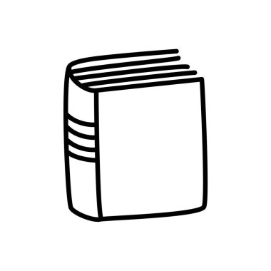 Minimalist tarzda ince çizgili karalama kitabı simgesi. Okul, kolej, beyaz arka planda izole edilmiş bir sembol. Vektör illüstrasyonu