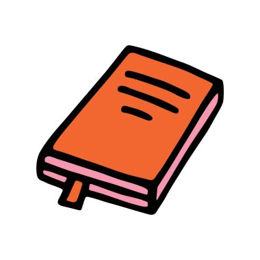 Karalama kitabı ya da kitap simgesi, yer imli, kalemle elle çizilmiş. Bilgi ve eğitim sembolü grunge freehand stiliyle çizilmiş. Vektör illüstrasyonu beyaz arkaplanda izole edildi