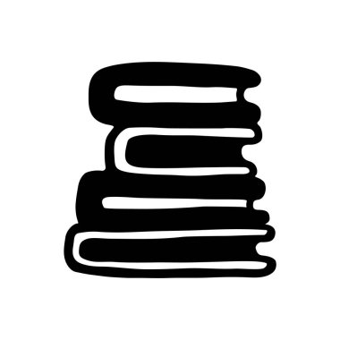 Kitap yığını ikonu. Beyaz arkaplanda el çizimi kitap, günlük ya da defter sembolü var. Vektör illüstrasyonu