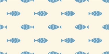 Yüzen karikatür balıklarıyla yatay desenli. Vektör illüstrasyonu