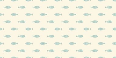 Yüzen karikatür balıklarıyla yatay desenli. Vektör illüstrasyonu