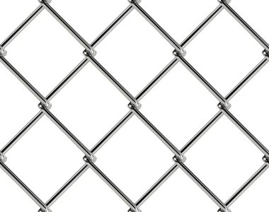 Zincirli tel örgüler kusursuz desen. Endüstriyel duvar kağıdı. Gerçekçi geometrik doku. Web sitesi arkaplanı ve katalog için grafik tasarım ögesi. Beyaz üzerine çelik tel duvar. Vektör illüstrasyonu