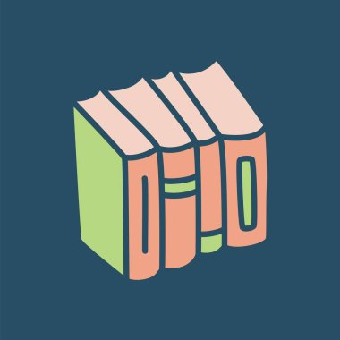 Doodle kitaplarının raf simgesi modern minimalist bir şekilde çizilmiş. Karanlık arka planda bilgi ve eğitim sembolü. Vektör illüstrasyonu