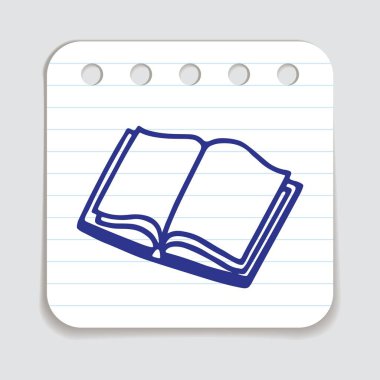 Not kağıdına mavi kalemle çizilmiş karalama kitabı simgesi. Bilgi ve eğitim sembolü grunge stiliyle çizilmiş. Vektör illüstrasyonu beyaz arkaplanda izole edildi