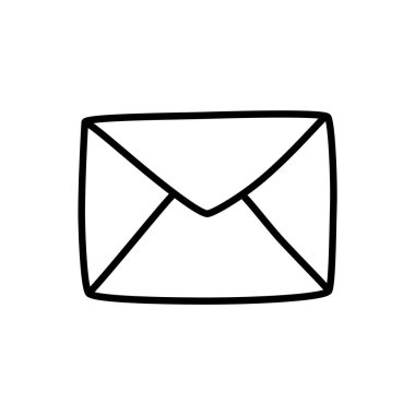 Zarf simgesi ya da logosu, ince siyah çizgili el yazısı. Beyaz arka planda izole edilmiş. Vektör illüstrasyonu