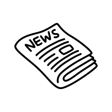 Doodle gazetesi simgesi ya da logosu, ince siyah çizgili. Beyaz arka planda izole edilmiş. Vektör illüstrasyonu