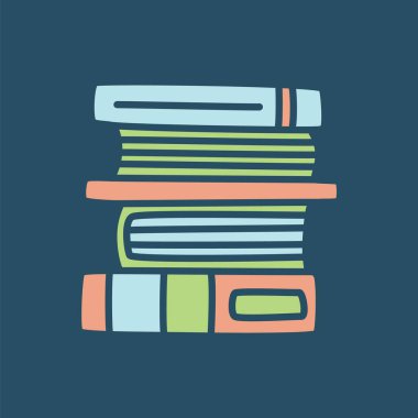 Kitap yığını ikonu. Beyaz arkaplanda el çizimi kitap, günlük ya da defter sembolü var. Vektör illüstrasyonu