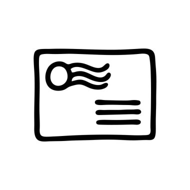 Zarf simgesi ya da logosu, ince siyah çizgili el yazısı. Beyaz arka planda izole edilmiş. Vektör illüstrasyonu