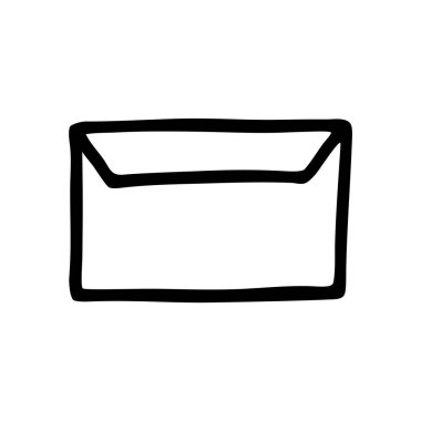 Zarf simgesi ya da logosu, ince siyah çizgili el yazısı. Beyaz arka planda izole edilmiş. Vektör illüstrasyonu