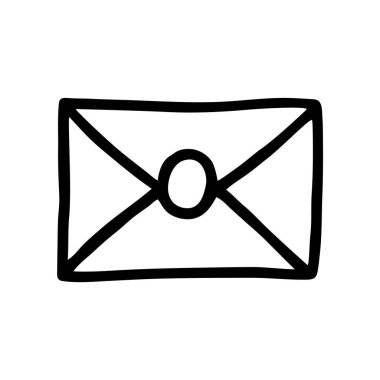 Zarf simgesi ya da logosu, ince siyah çizgili el yazısı. Beyaz arka planda izole edilmiş. Vektör illüstrasyonu