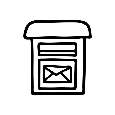 E- posta kutusu simgesi ya da logosu, ince siyah çizgili. İletişim, bülten, mesaj konsepti. Beyaz arka planda izole edilmiş. Vektör illüstrasyonu