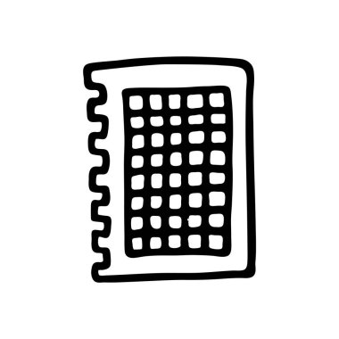 Doodle Kağıt Parçası simgesi, yırtılmış kare grafik kağıdı. Çizgi sanatı grafik tasarım elemanı. Vektör illüstrasyonu beyaz arkaplanda izole edildi