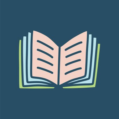 Karalama kitabı simgesi, modern minimalist tarzda çizilmiş. Karanlık arka planda bilgi ve eğitim sembolü. Vektör illüstrasyonu