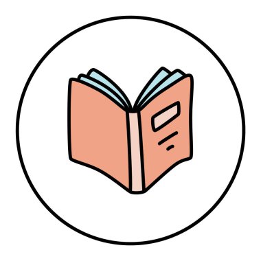 Karalama kitabı simgesi, modern minimalist tarzda çizilmiş. Bilgi ve eğitim sembolü beyaz arka planda izole edilmiş. Vektör illüstrasyonu