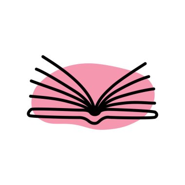 İnce çizgili ve renkli lekelerle renklendirilmiş karalama kitabı simgesi. Hardcover edebiyat sembolü beyaz arka planda izole edilmiş. Vektör illüstrasyonu