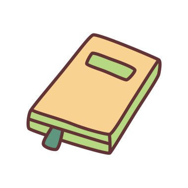 Çizim kitabı ya da yer imli defter simgesi, ince çizgili el yazısı. Bilgi ve eğitim sembolü. Vektör illüstrasyonu beyaz arkaplanda izole edildi