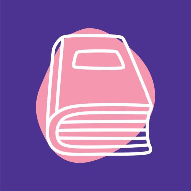 Çizim kitabı ya da yer imli defter simgesi, ince çizgili el yazısı. Bilgi ve eğitim sembolü. Vektör illüstrasyonu beyaz arkaplanda izole edildi