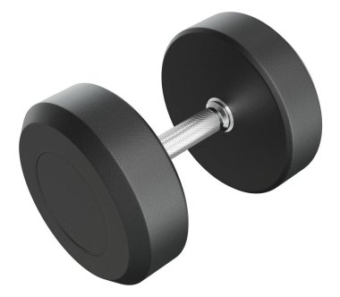 Boş Round Rubber Dumbbell, halter spor aletleri yan görünümü, beyaz arka planda izole edilmiş. 3B illüstrasyon