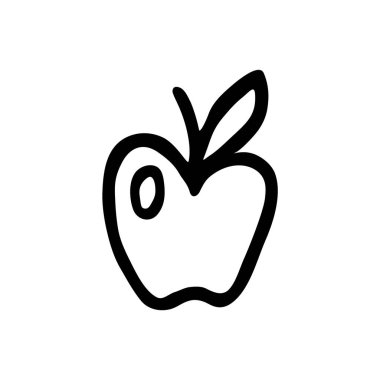 Elma karalama ikonu ya da logosu, ince çizgili el çizimi. Beyaz arka planda izole edilmiş. Vektör illüstrasyonu