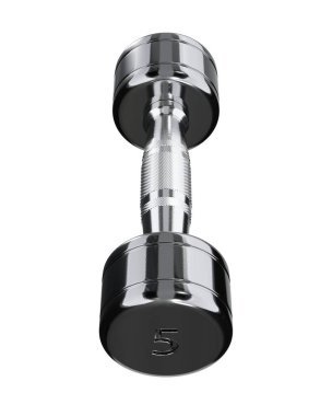 Yuvarlak Chrome Dumbbell, 5 numara, halter spor aletleri üst görünümü, beyaz arka planda izole. 3B illüstrasyon