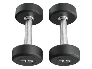 7.5 numaralı boş Rubber Dambılları beyaz arka planda izole edilmiş halter spor aletleri. 3B illüstrasyon