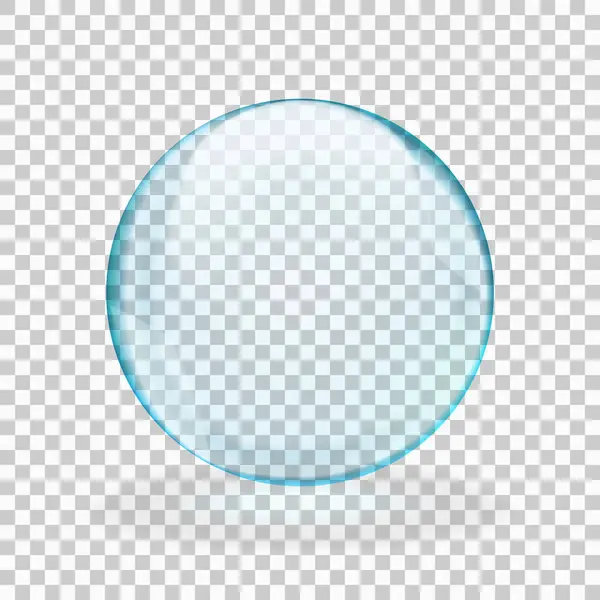 Mavi şeffaf küre ya da yuvarlak baloncuklu parıltı ve şeffaflık, kareli arkaplanda gösteriliyor. Vektör illüstrasyonu