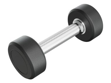 Boş Round Rubber Dumbbell, halter spor aletleri yan görünümü, beyaz arka planda izole edilmiş. 3B illüstrasyon