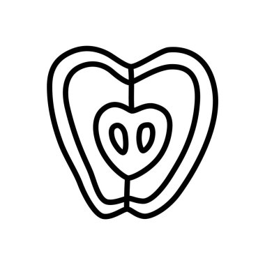 Elma karalama ikonu ya da logosu, ince çizgili el çizimi. Beyaz arka planda izole edilmiş. Vektör illüstrasyonu