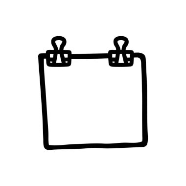 Doodle Post Not simgesi, ataçlı kağıt parçaları. Çizgi sanatı grafik tasarım elemanı. Vektör illüstrasyonu beyaz arkaplanda izole edildi