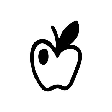 Elma karalama simgesi, el yazısıyla siyah çizgi çizilmiş. Vektör illüstrasyonu beyaz arkaplanda izole edildi