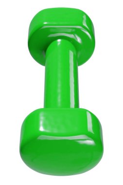 Boş yuvarlak plastik lastik Dumbbell, halter spor aletleri üst görünümü, beyaz arka planda izole. 3B illüstrasyon