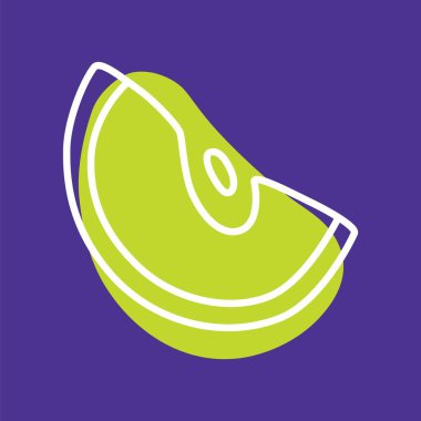 İnce çizgili ve renkli lekeli elma dilimli karalama ikonu. Vektör illüstrasyonu