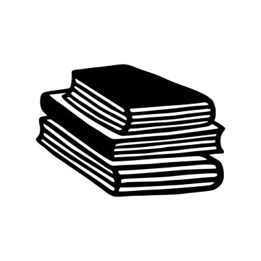 El yazısı ile siyah çizgi çizilmiş karalama kitap yığını simgesi. Vektör illüstrasyonu beyaz arkaplanda izole edildi