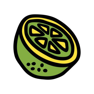 Kireç ya da limon karalama ikonu. El yazısı ve renkli siyah çizgiler çizilmiş. Vektör illüstrasyonu beyaz arkaplanda izole edildi