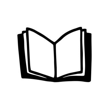 El yazısıyla siyah çizgi çizilmiş karalama kitabı simgesi. Vektör illüstrasyonu beyaz arkaplanda izole edildi