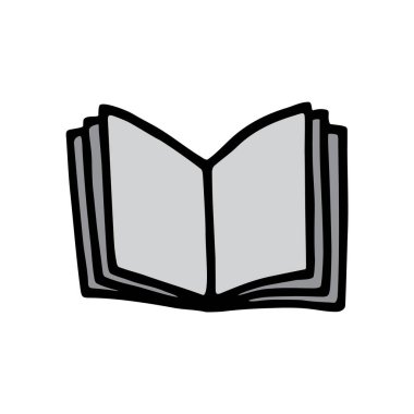 El yazısı ve renkli tek renkli gri renkte siyah çizgili karalama kitabı simgesi. Vektör illüstrasyonu beyaz arkaplanda izole edildi