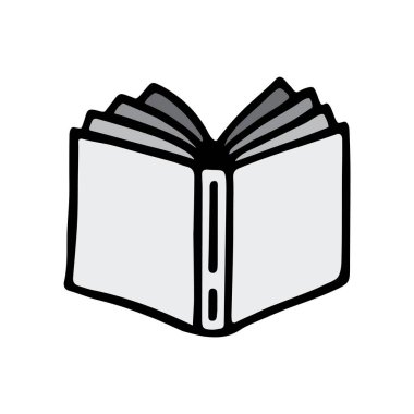 El yazısı ve renkli tek renkli gri renkte siyah çizgili karalama kitabı simgesi. Vektör illüstrasyonu beyaz arkaplanda izole edildi