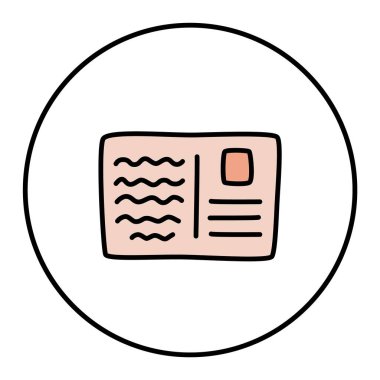 Minimalist tarzda ve renkli ince çizgili karton kartpostal ikonu. Vektör illüstrasyonu beyaz arkaplanda izole edildi