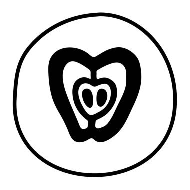 Elma yarı karalama, el yazısıyla siyah çizgi çizilmiş. Vektör illüstrasyonu beyaz arkaplanda izole edildi