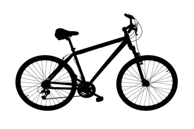 Siyah siluet bisiklet. Beyaz arkaplanda izole edilmiş, 3 boyutlu illüstrasyon