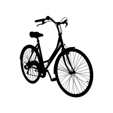 Şehir bisikleti silueti, eski tarz bisiklet ön tarafı. Beyaz arkaplanda izole