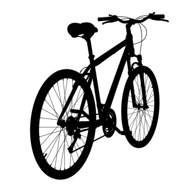 Siyah siluet bisiklet. Beyaz arkaplanda izole edilmiş, 3 boyutlu illüstrasyon