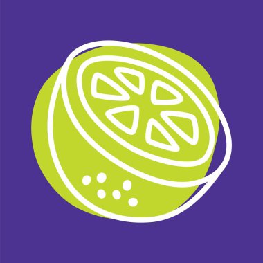 Citrus portakalı ya da limon karalama ikonu. İnce çizgili ve renkli lekeli. Vektör illüstrasyonu