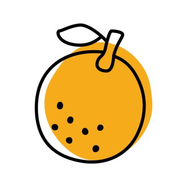 Citrus portakalı veya limon karalama resmi, el yazısıyla siyah çizgi çizilmiş. Vektör illüstrasyonu beyaz arkaplanda izole edildi