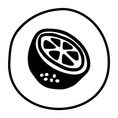 Citrus portakalı veya limon karalama resmi, el yazısıyla siyah çizgi çizilmiş. Vektör illüstrasyonu beyaz arkaplanda izole edildi