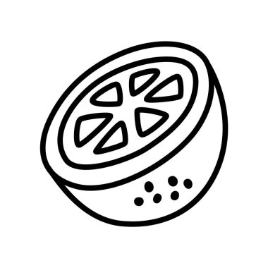 Minimalist tarzda ince çizgili turuncu ya da limon karalama ikonu. Vektör illüstrasyonu beyaz arkaplanda izole edildi