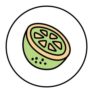 Citrus portakalı ya da limon karalama ikonu. El yazısı ve renkli siyah çizgiler çizilmiş. Vektör illüstrasyonu beyaz arkaplanda izole edildi