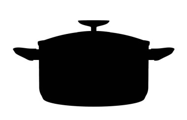 Siyah siluet paslanmaz çelik tencerenin kapağı beyaz arka planda izole edilmiş. 3B illüstrasyon.