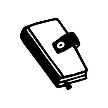 Karalama kitabı ya da defter simgesi, el yazısıyla siyah çizgi çizilmiş. Vektör illüstrasyonu beyaz arkaplanda izole edildi